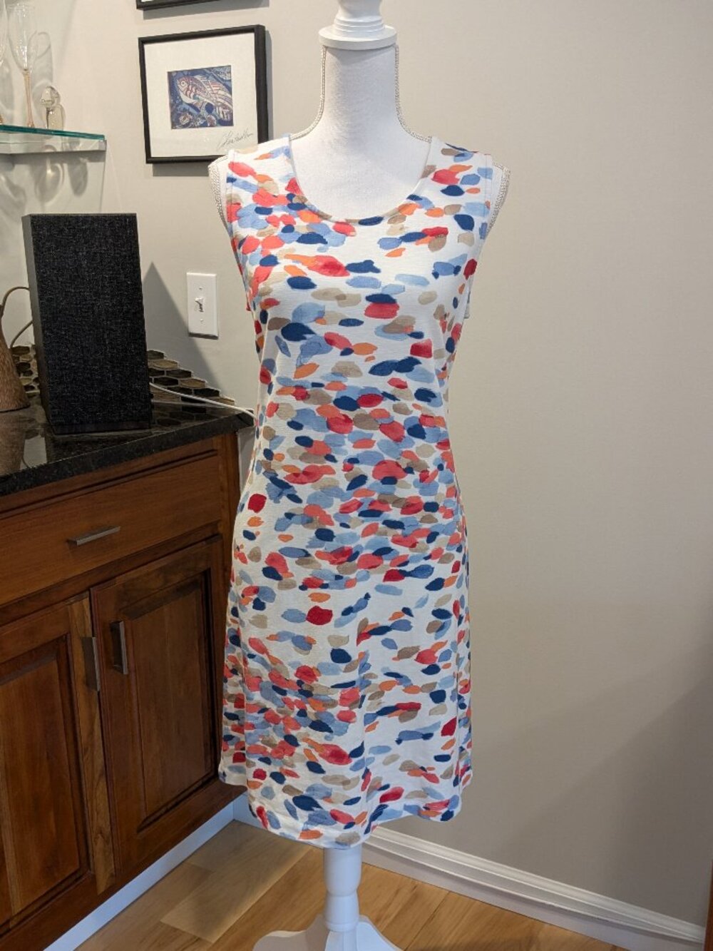 Chico's Dress Size 1 Colorful Abstract Print Sleeveless Shift Knee Length Casual